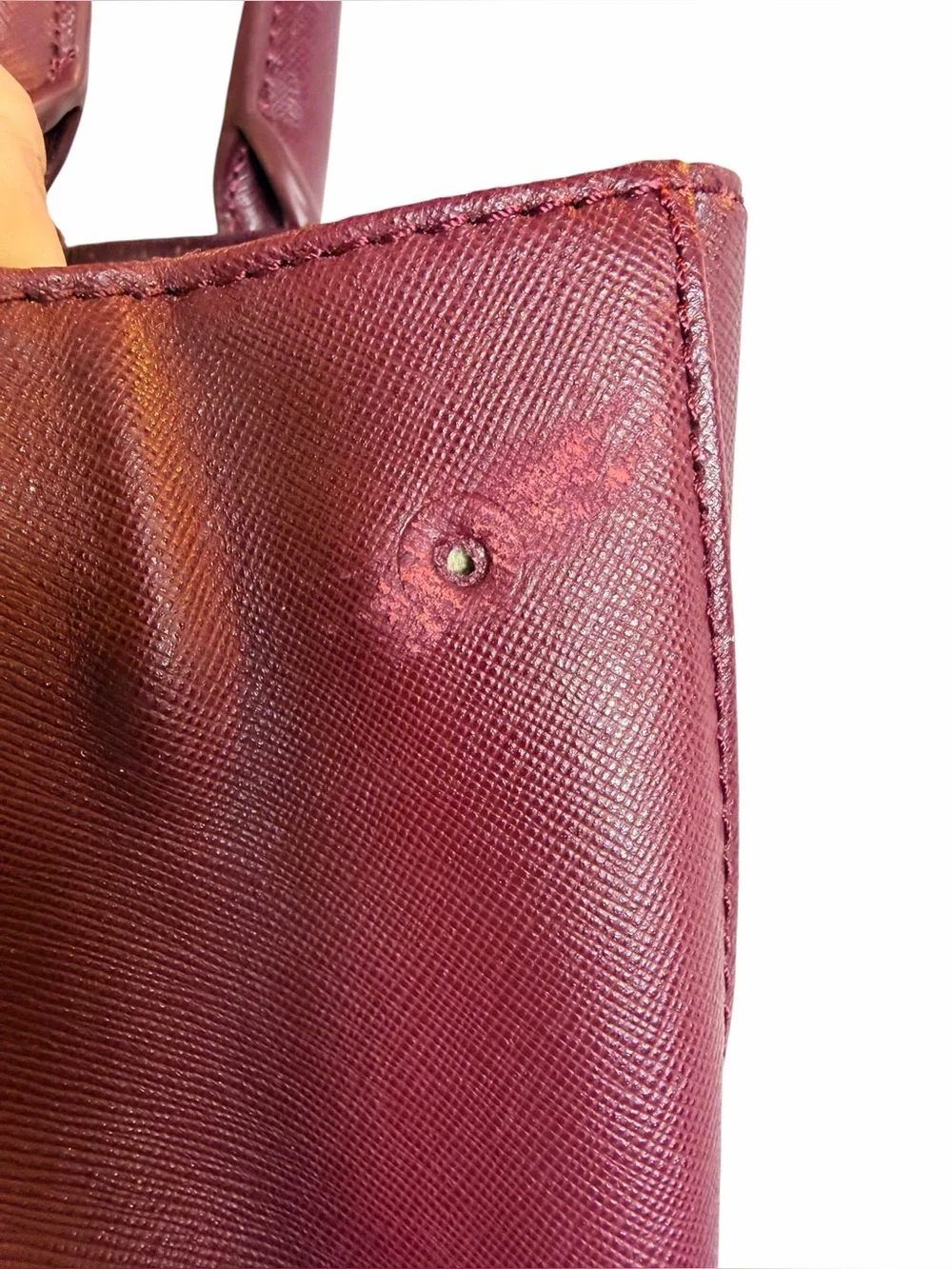 Tory Burch Burgundy Pebbled Leather Tote Gold Hardware Zip Top Bag